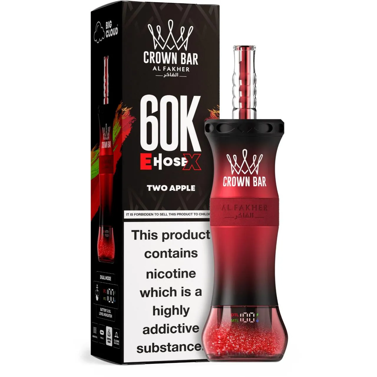 Al Fakher Crown Bar E Hose X 60k Puffs -5 packs (shipped from Overseas) - Two Apple