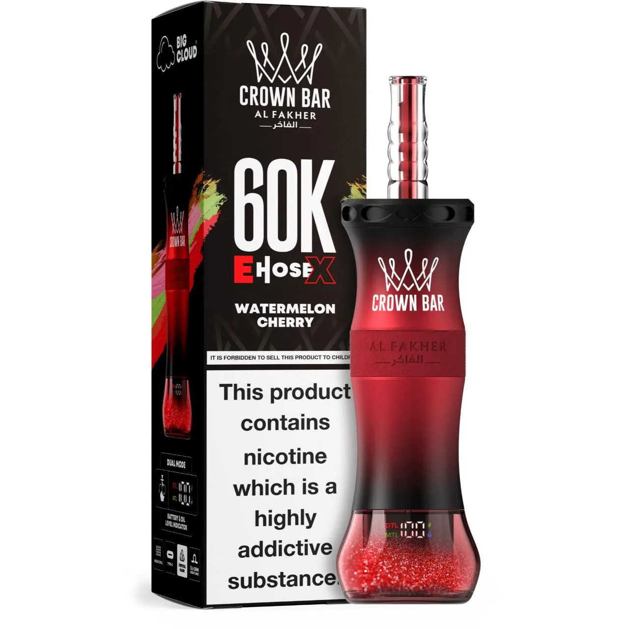 Al Fakher Crown Bar E Hose X 60k Puffs -5 packs (shipped from Overseas) - Watermelon Cherry