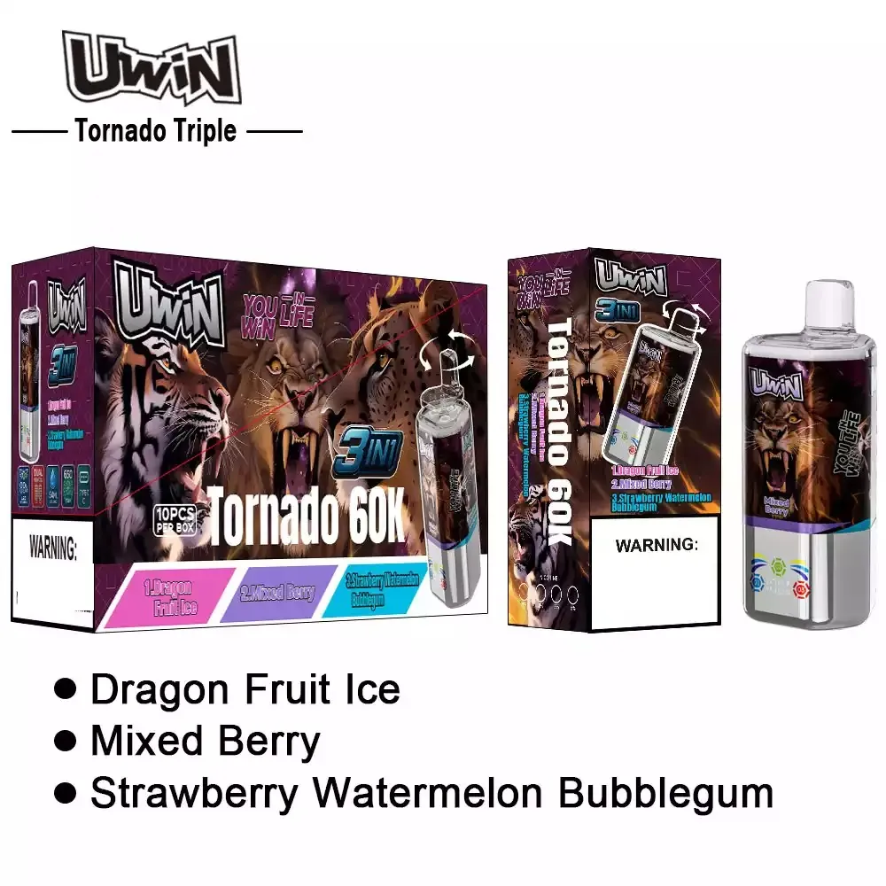 Uwin Tornado Triple 60K Puffs (3 in 1)10 pack - Cherry Ice / Strawberry Red Bull / Blueberry Raspberry